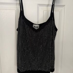 Vocal Black Rhinestone-Studded Spaghetti Strap Cami